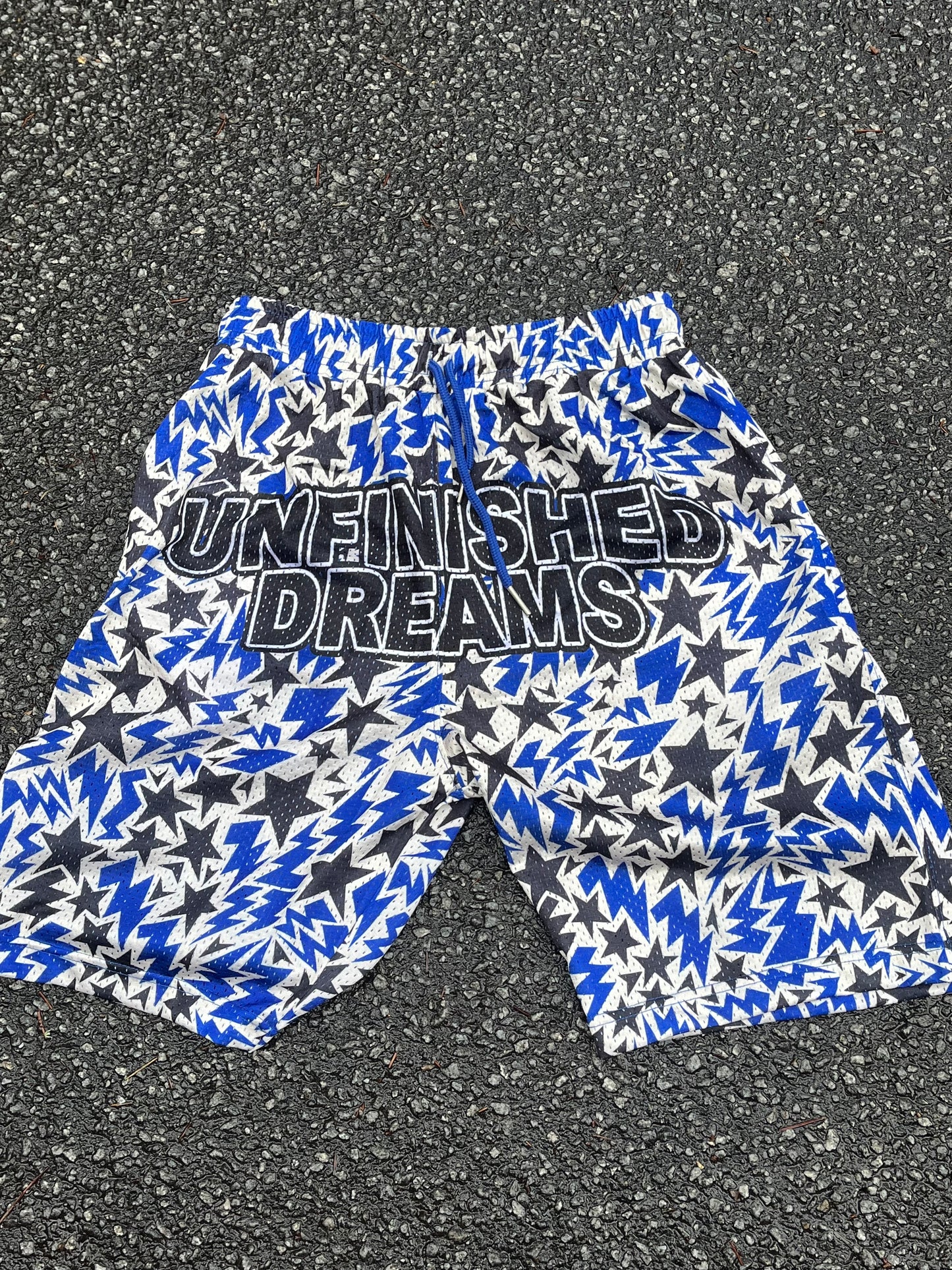 White/Blue "Lightning" Mesh Shorts